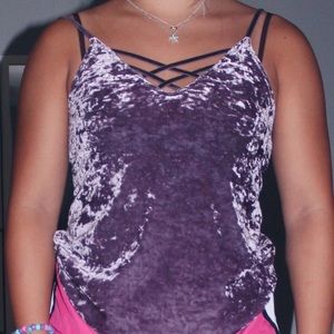 Crisscross velvet purple tank top